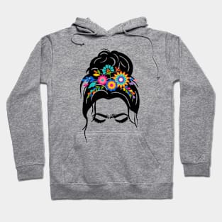 Frida floral messy bun Hoodie